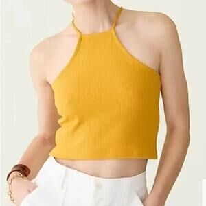 J Crew Vintage Rib Cropped Halter Tank Bronzed Ochre / Yellow Small NEW